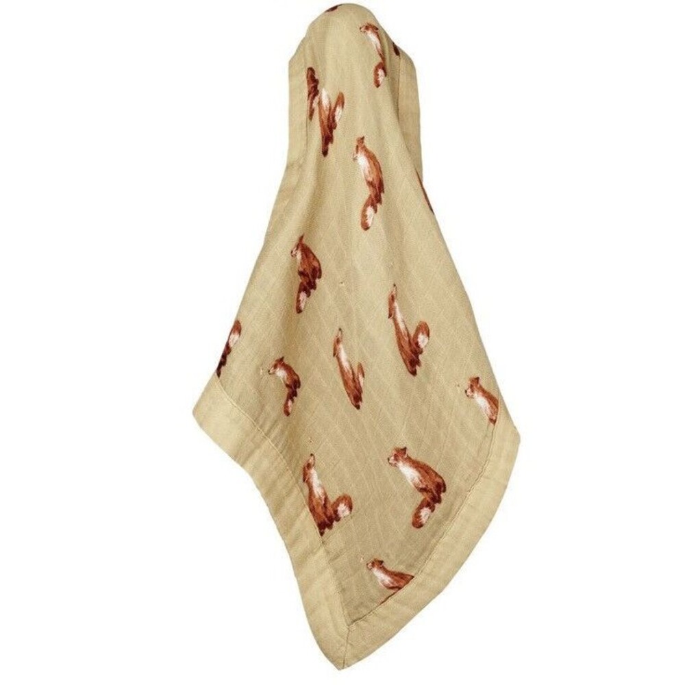 Milkbarn Baby Lovey Security Blanket Brown FOX Rayon Bamboo 2 Layer Unisex New